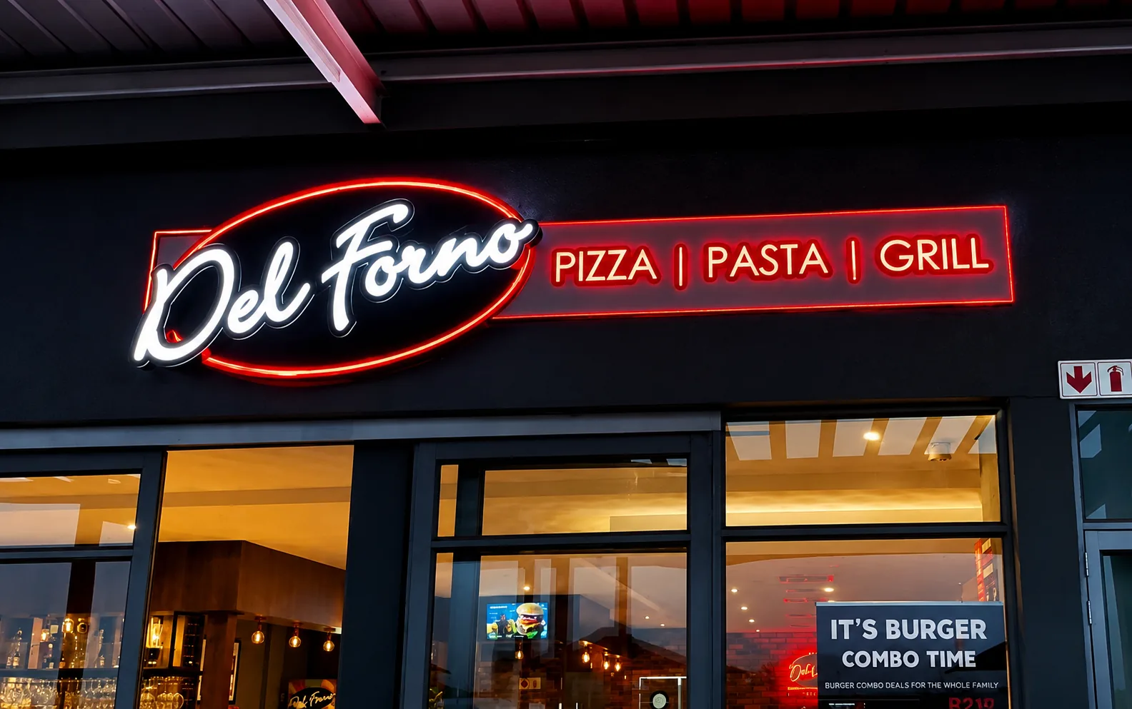 Del Forno illuminated restaurant signage manufactured and installed by Sign Image