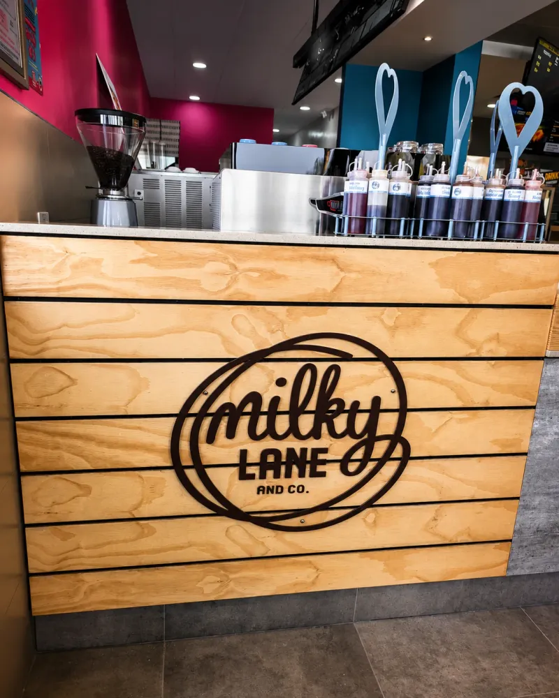 Milky Lane branded signage manufactured and installed by Sign Image — project photo 1
